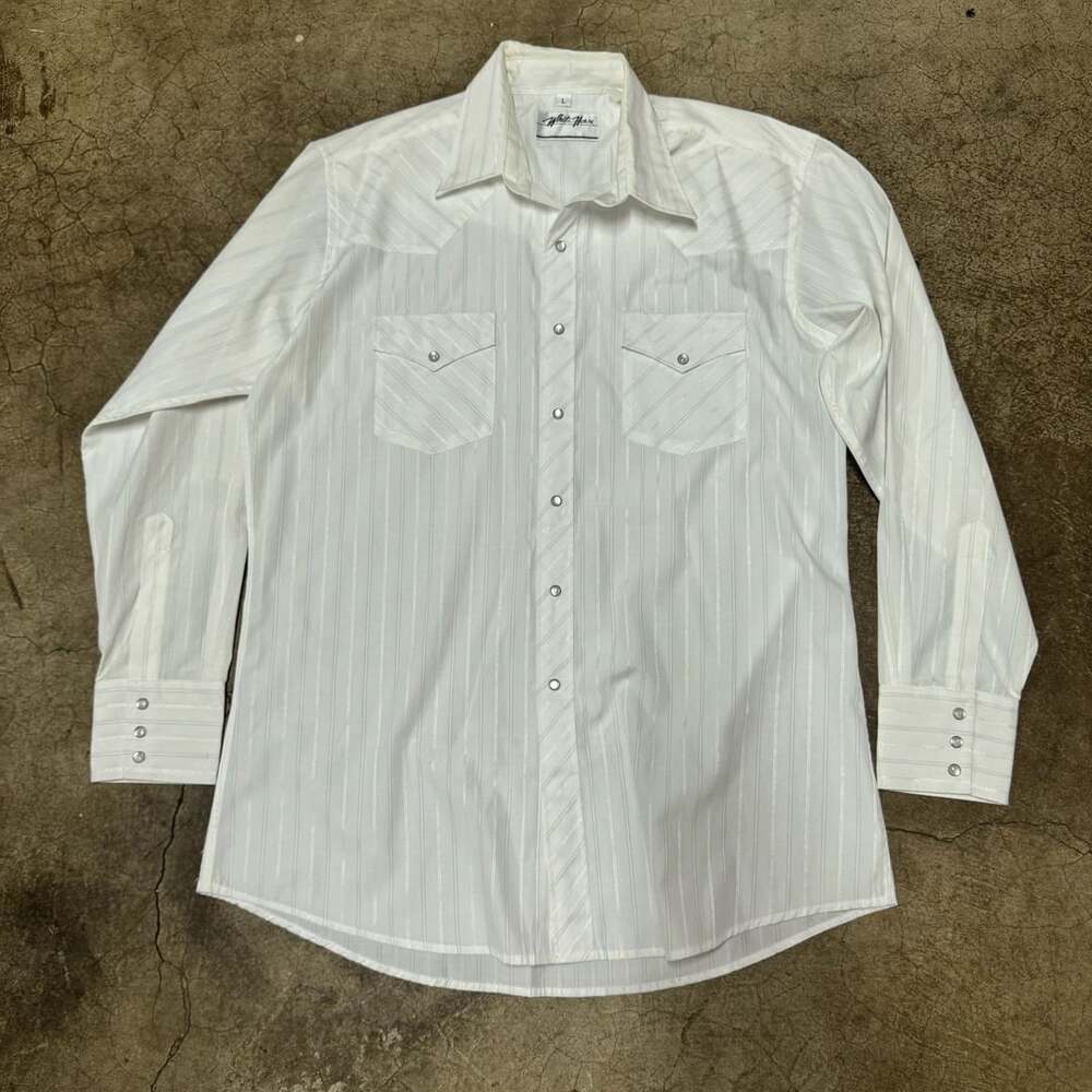 White Horse Western Shirt Size L White Striped Pearl Snap